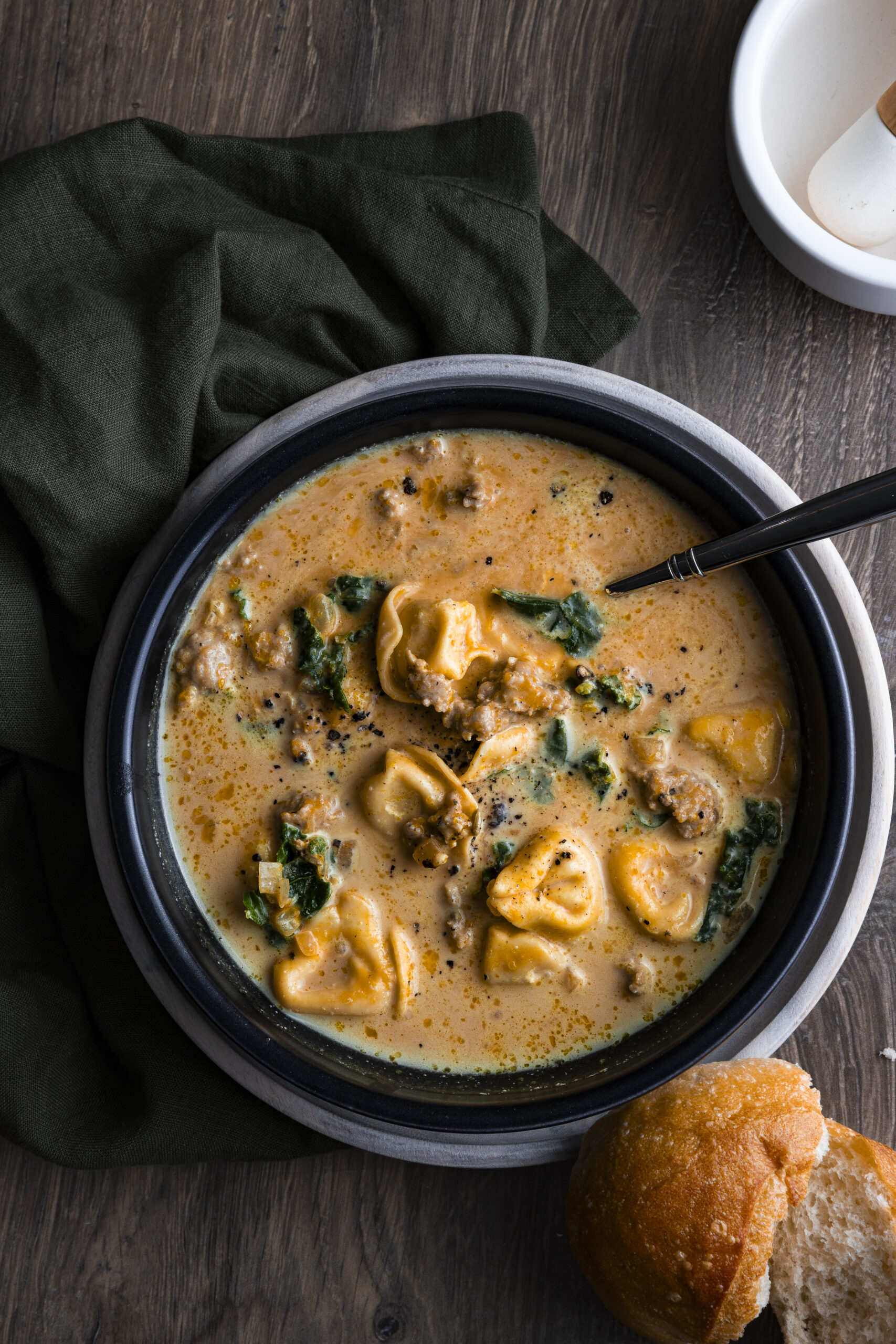 The Best Pumpkin Tortellini Soup with Chicken Sausage and Kale