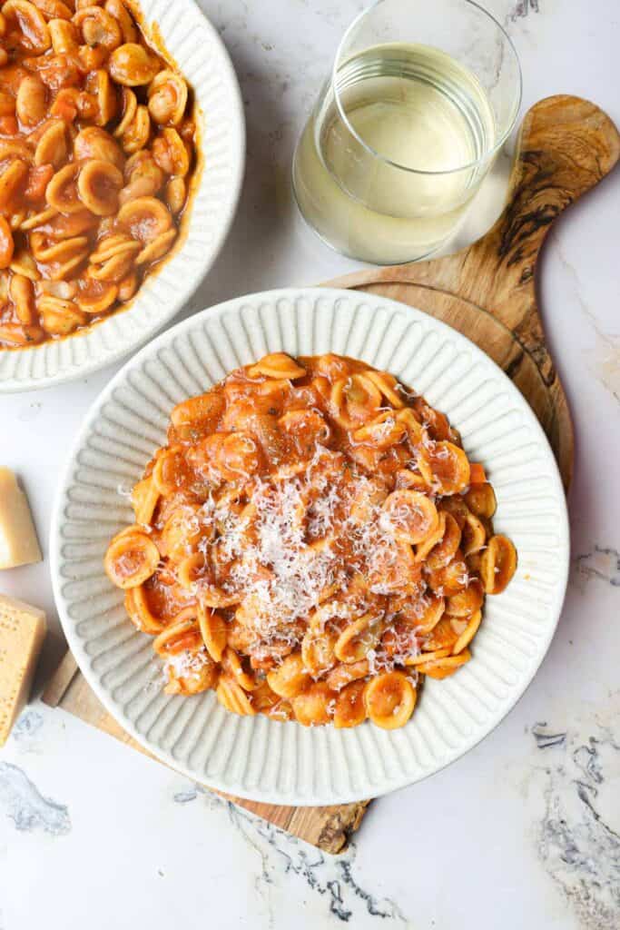 My italian pasta fagioli recipe in a bowl.