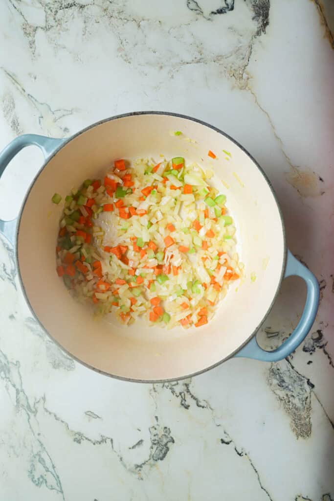 Making an italian pasta fagioli recipe.