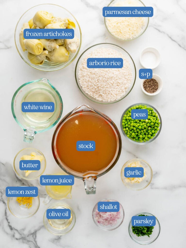 Ingredients you need to make artichoke risotto.