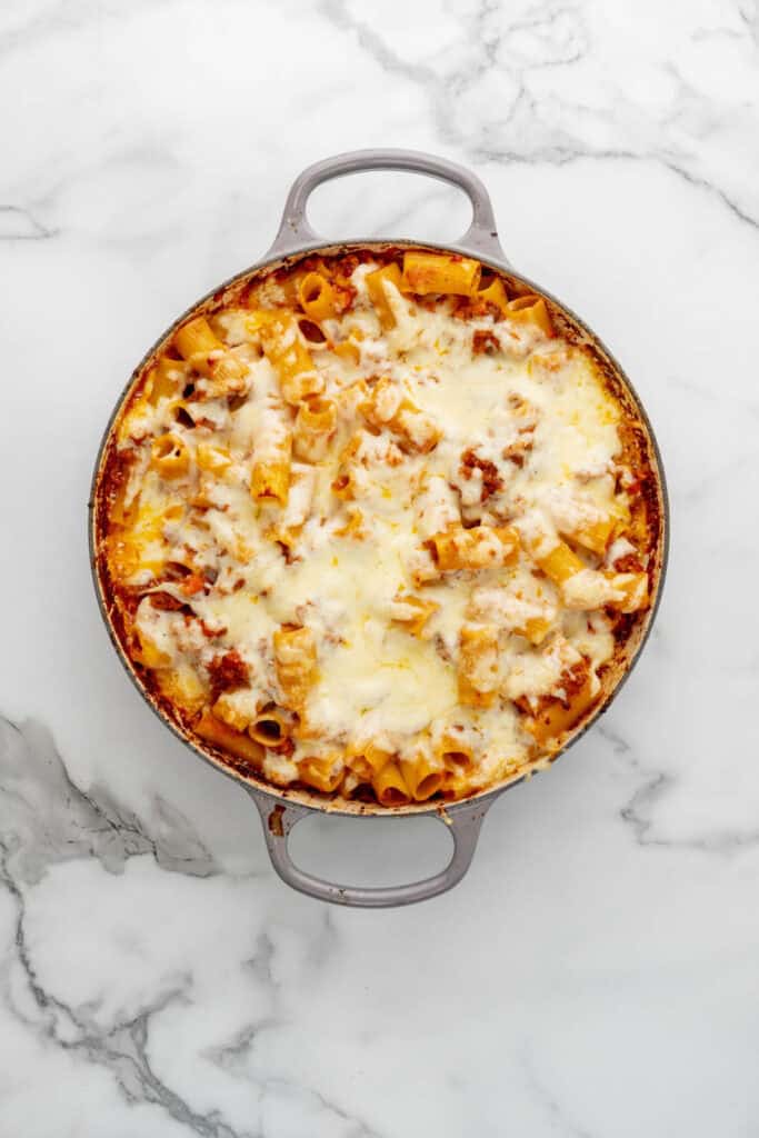 Hot bubbling baked bolognese.