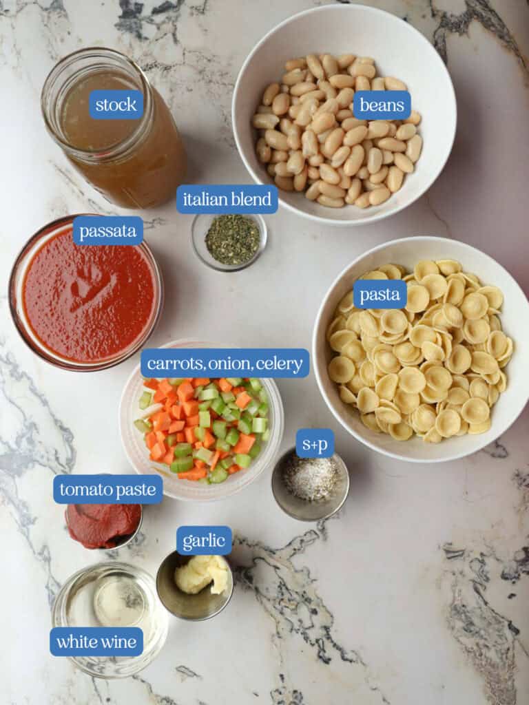 Pasta fagioli ingredients.