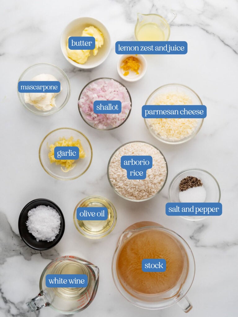 Ingredients you need to make risotto al limone.