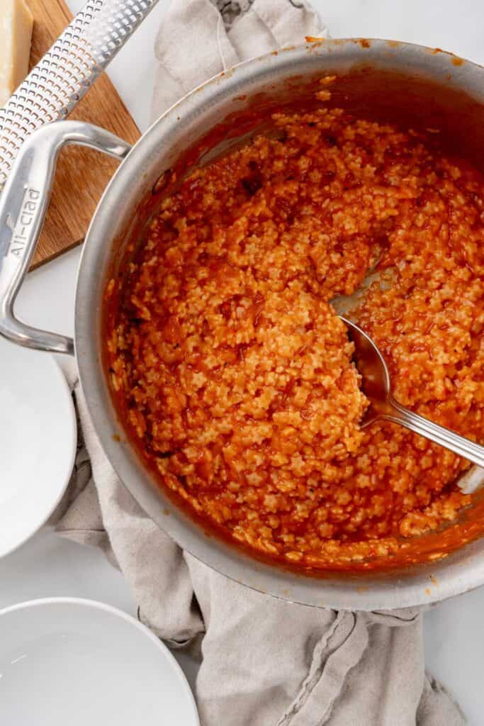 Serving tomato pastina.