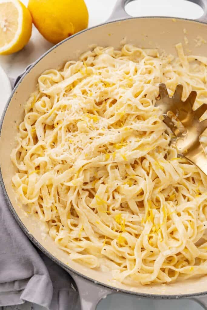 Tagliatelle al limone with fresh lemon zest.