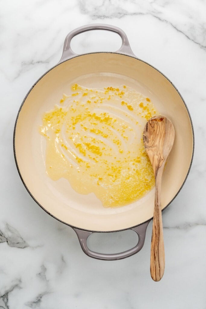 Cooking the base for tagliatelle al limone.