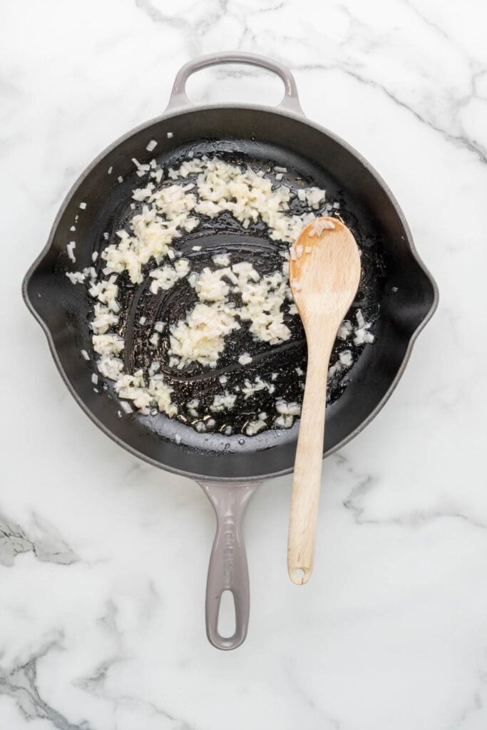 Starting the base for risotto milanese.