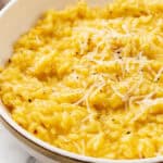 Cremy risotto milanese in a bowl.