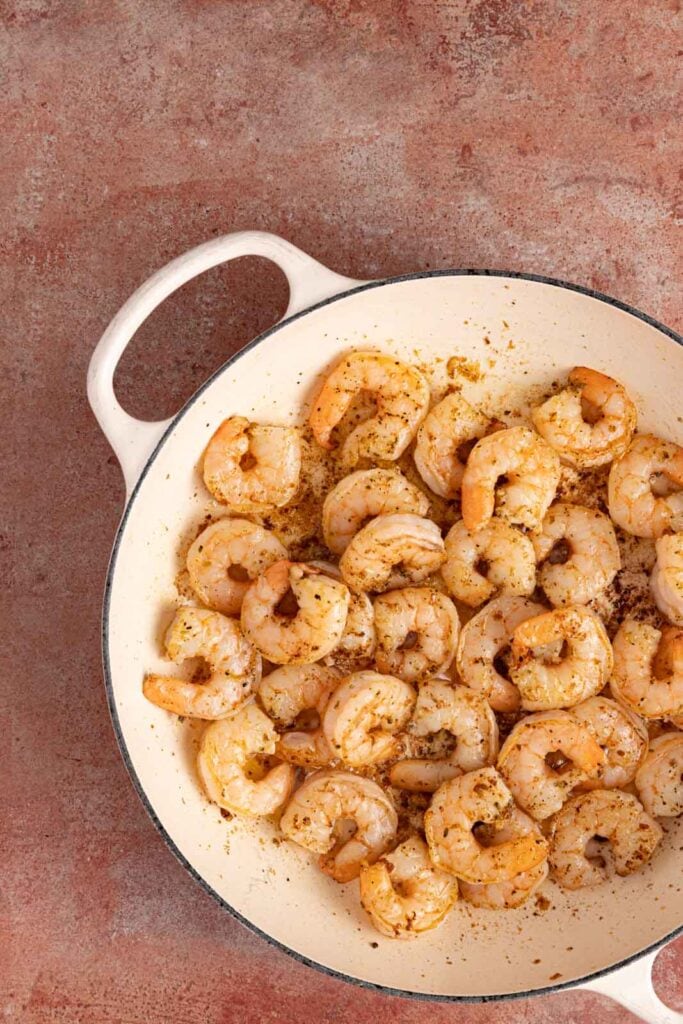 Sauteing shrimp.