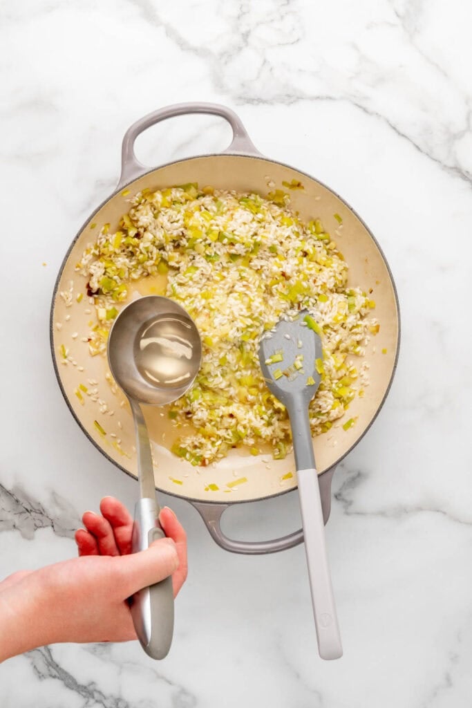 Making spring risotto.