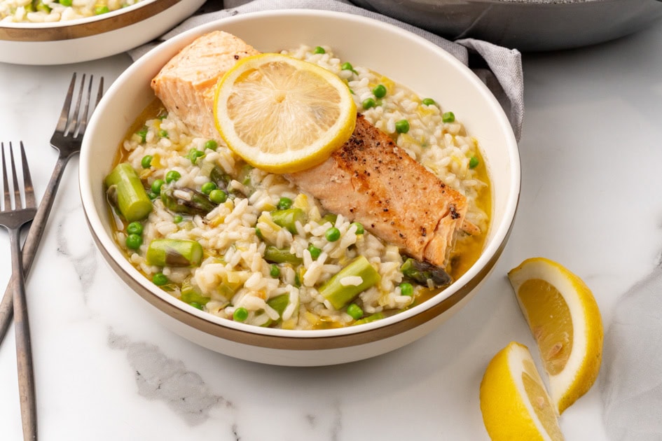 Salmon Risotto Pics Seared and Slow Roasted Salmon with Spring Risotto - Seasoned and Salted