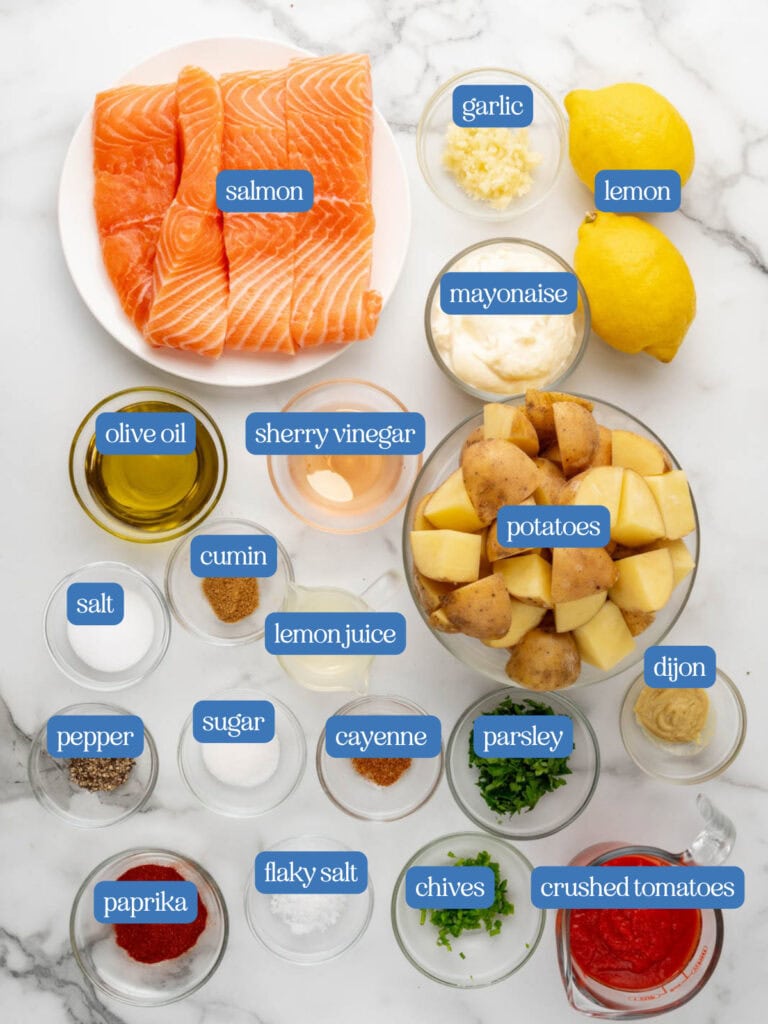 Ingredients for salmon with potatoes.