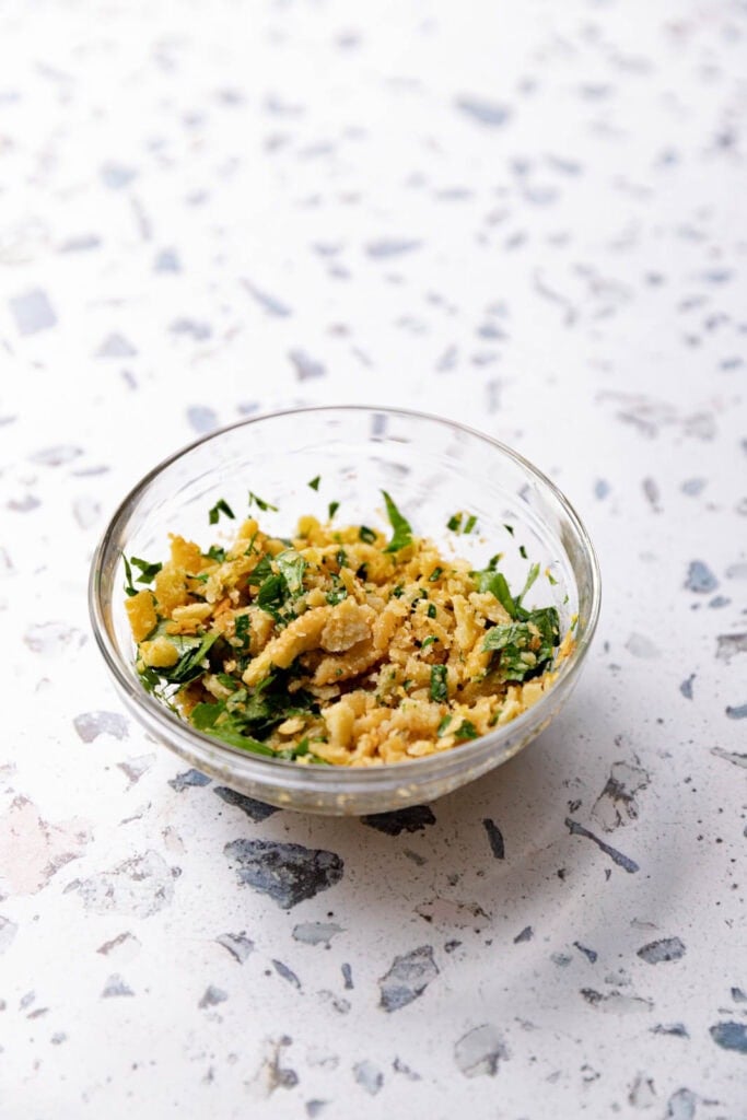 Bread crumb topping with parsley.