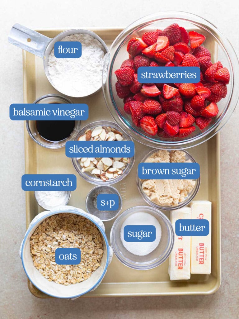 Ingredients for a strawberry crumble.