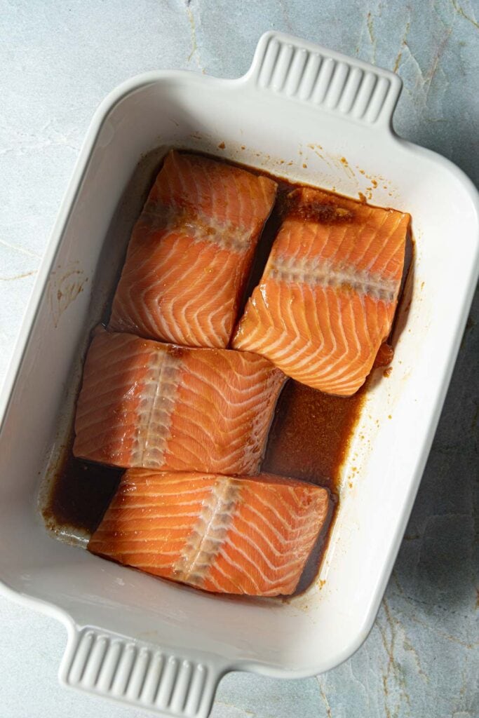 Salmon marinating.